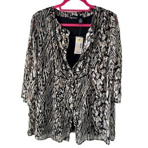 Maggie Barnes Women's Top  Twin Set Black & Grey & Tan Size 0X(14-16)